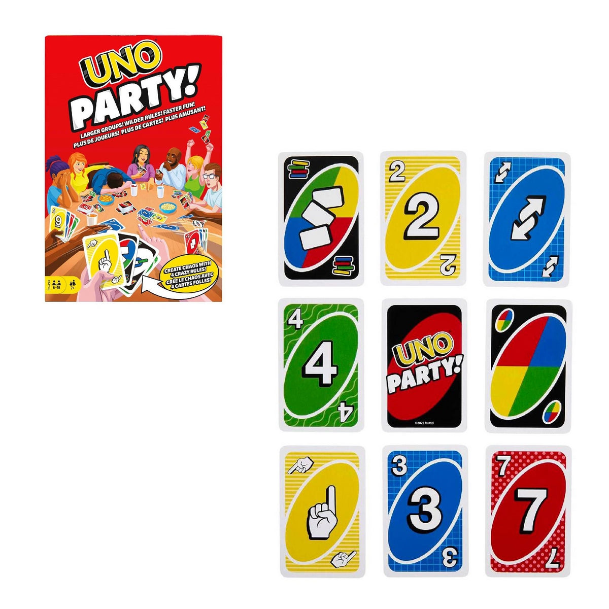 Juego de cartas Uno Party para grupos grandes con caja roja